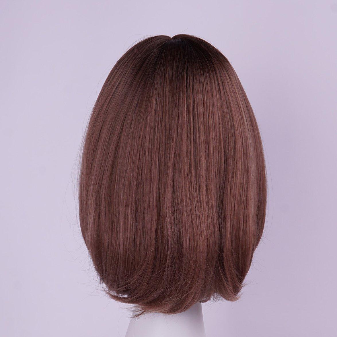 Dreammask schulterlange Volumen Gradient Birnenkopf Perücke mit Pony braun und pinken Highlights J37